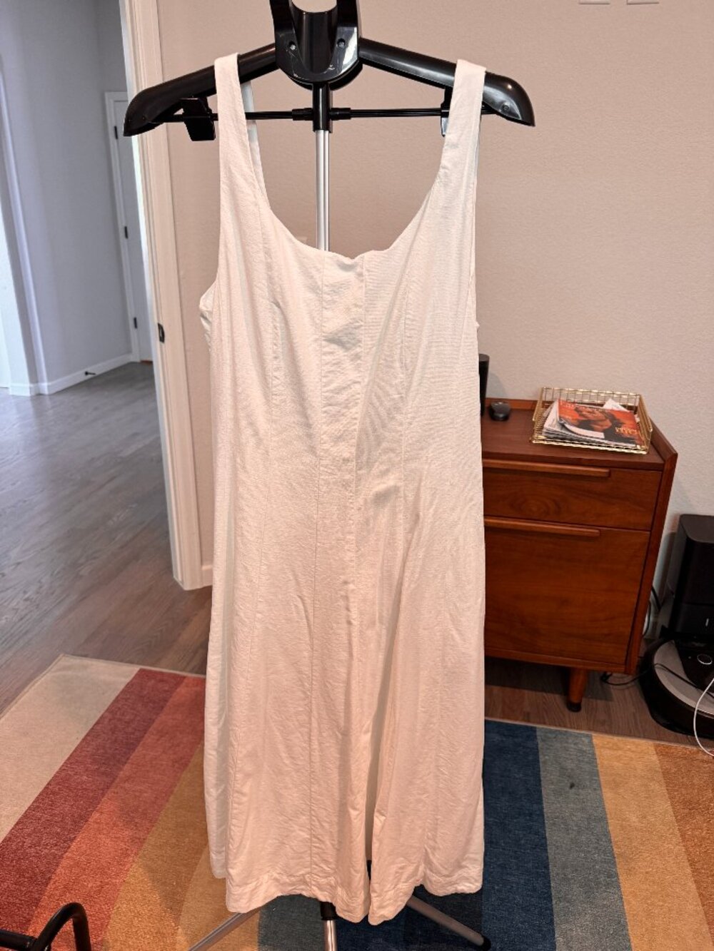 A New Day White Cotton Rayon Fit and Flare Midi Dress with Pockets Large NWOT